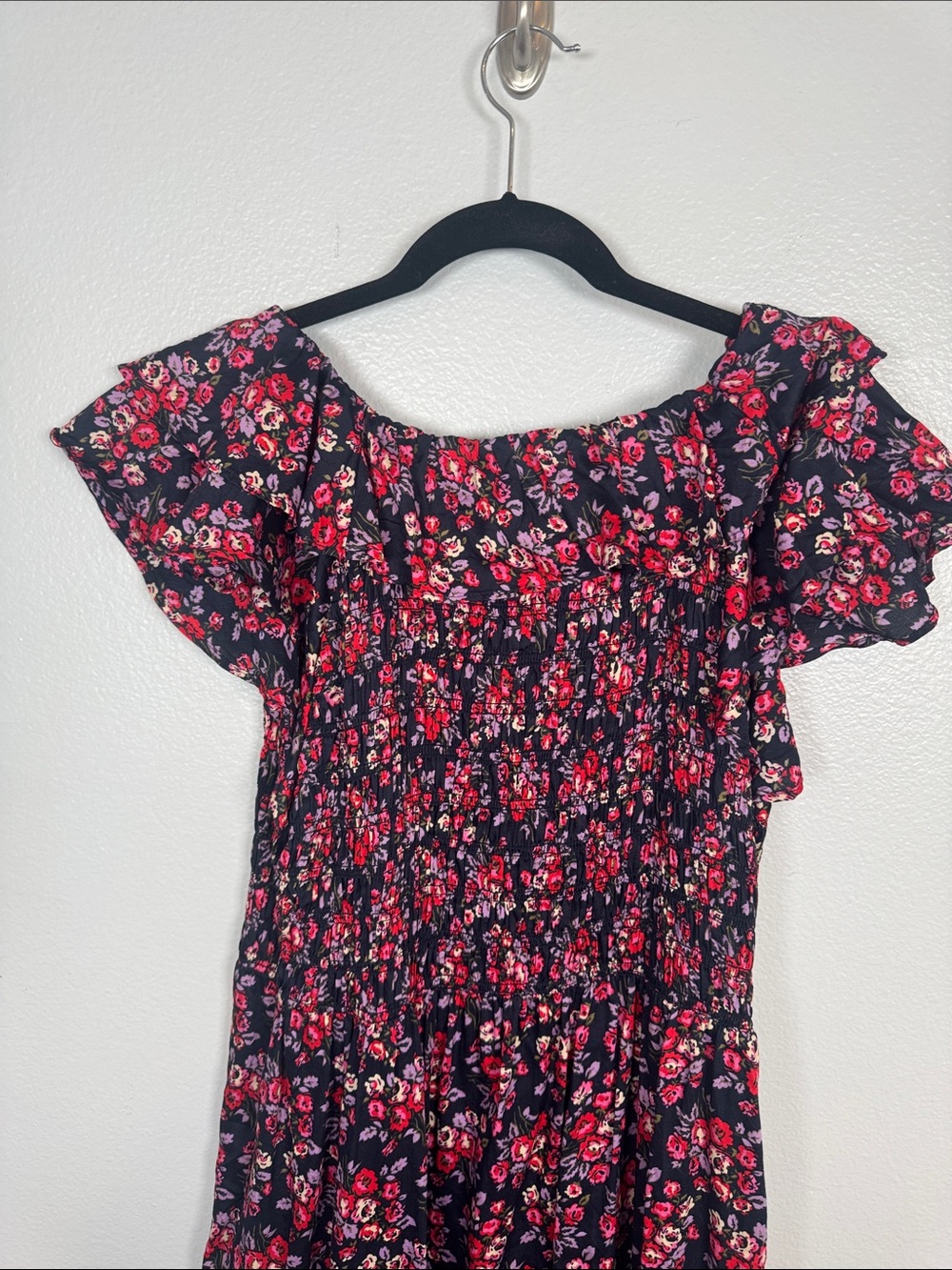 GAP Floral Flutter Sleeve Smocked Midi Dress Cotton Size Large - Picture 6 of 9